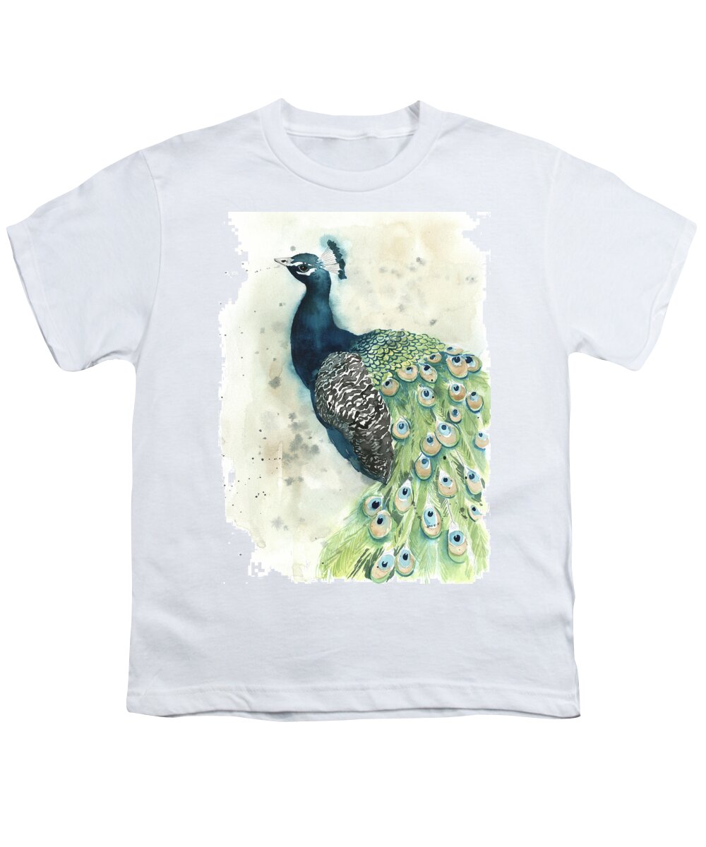Animals Youth T-Shirt featuring the painting Watercolor Peacock Portrait II #1 by Grace Popp