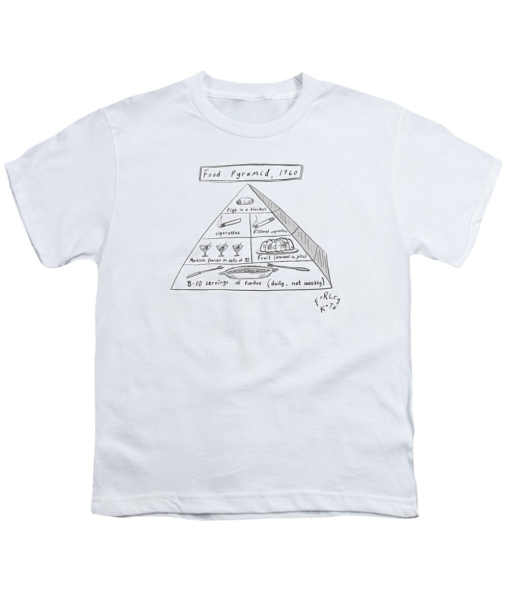  Food Pyramid Youth T-Shirt featuring the drawing 1960s Food Pyramid by Farley Katz