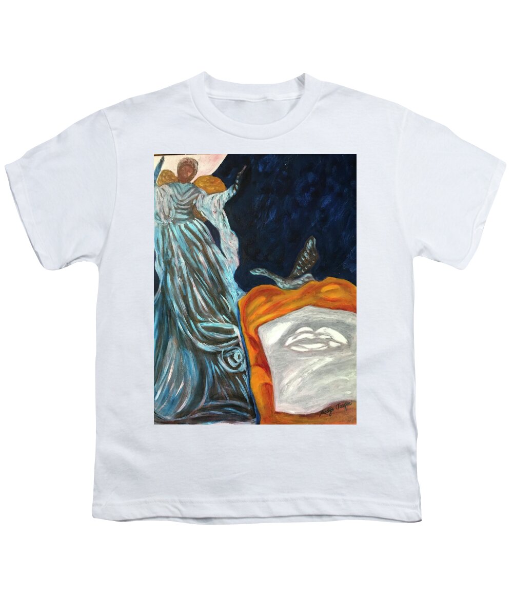Peace Angel Blue .angel Youth T-Shirt featuring the painting Angel of Peace by Medge Jaspan