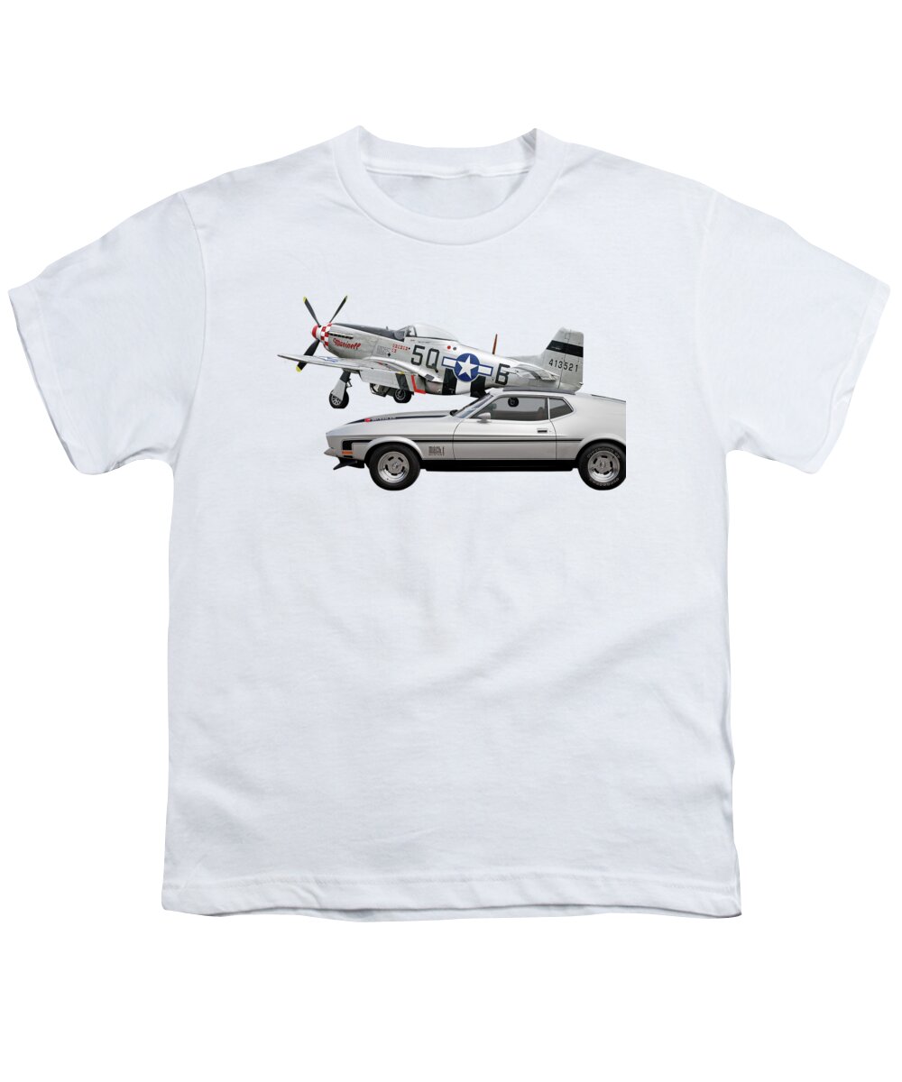 Ford Mustang Youth T-Shirt featuring the photograph Mach 1 Mustang with p51 by Gill Billington