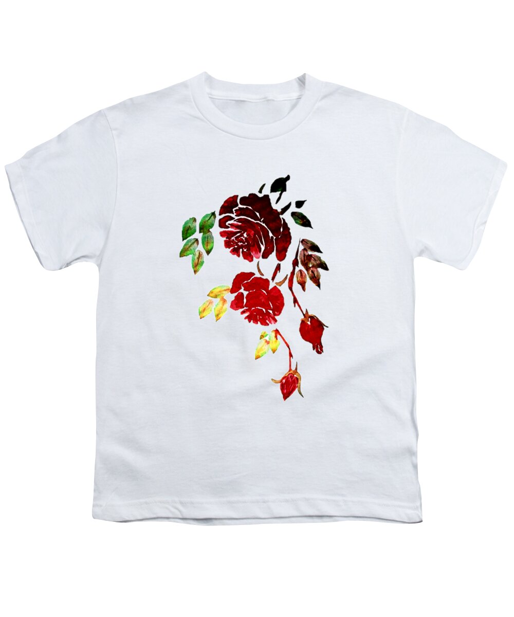 Red Youth T-Shirt featuring the painting Red Rose Bouquet Watercolor Painting by Delynn Addams