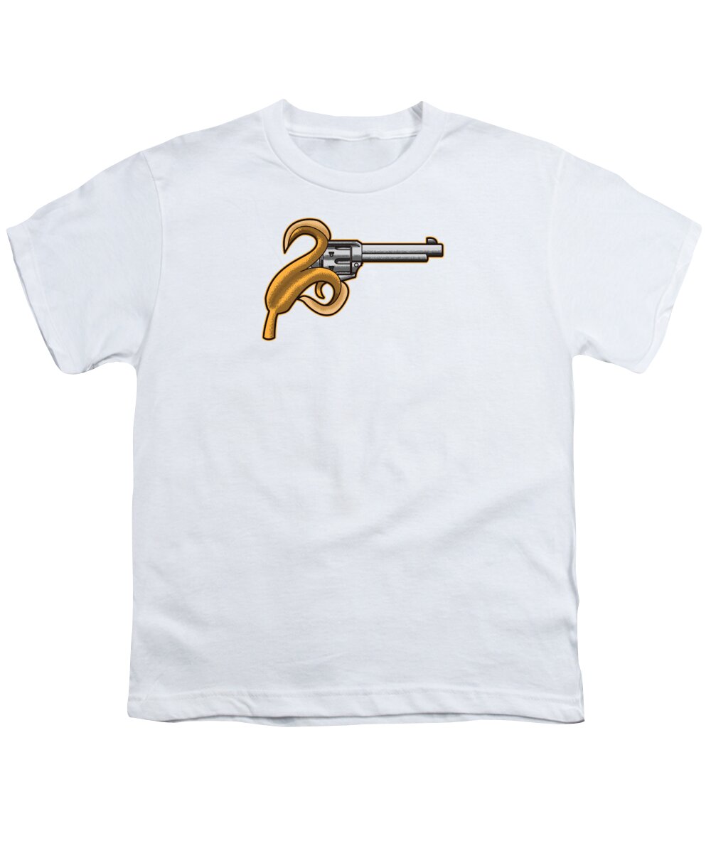 Vegan Youth T-Shirt featuring the digital art Banana Revolver Funny Vegan Gun by Mister Tee