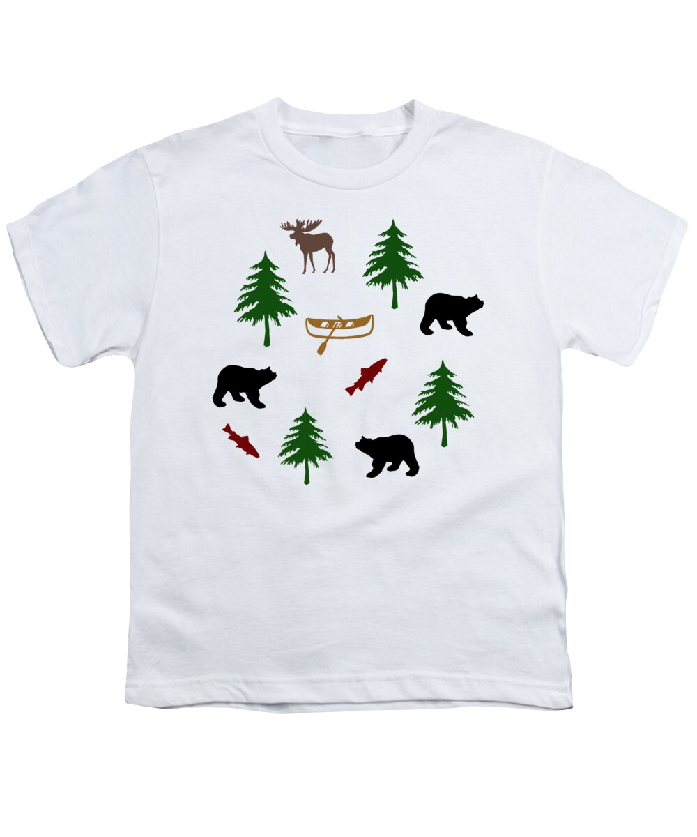 Bear Youth T-Shirt featuring the mixed media Bear Moose Pattern by Christina Rollo