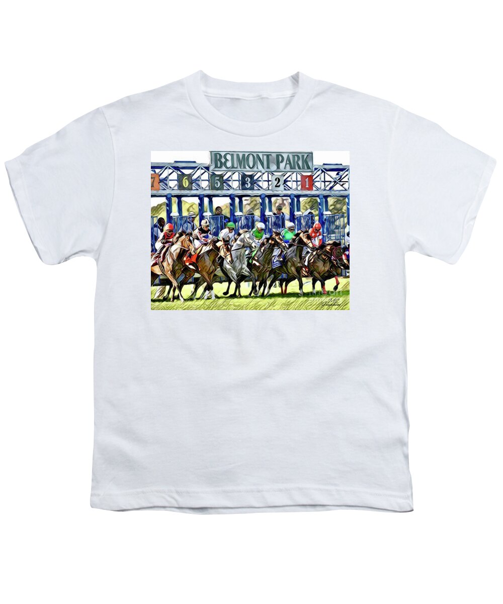 Belmont Park Youth T-Shirt featuring the digital art Belmont Park Starting Gate 1 by CAC Graphics