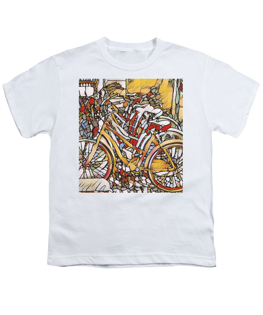 Bike With Flowers Youth T-Shirt featuring the painting Bike with flowers 3 by Jeelan Clark