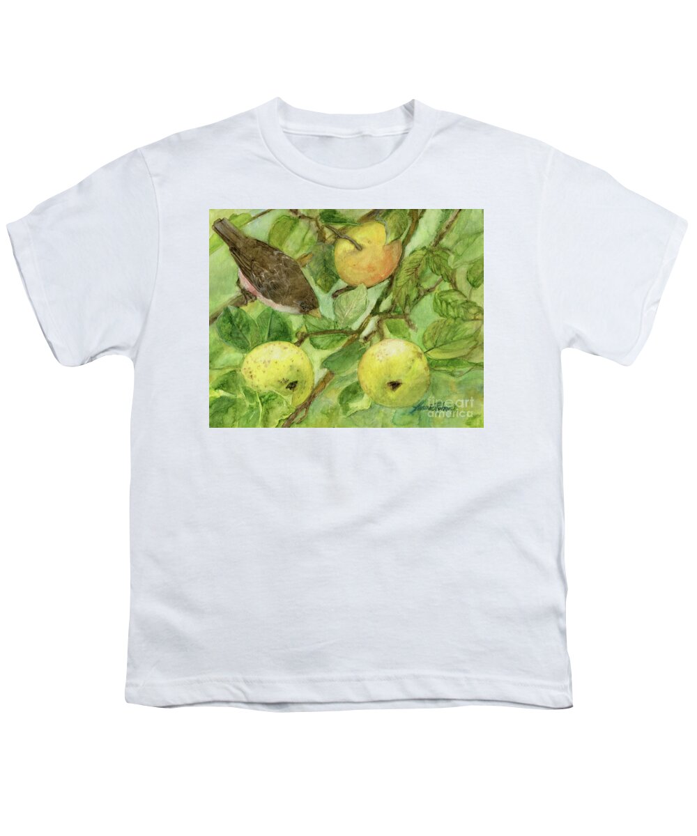 Bird Youth T-Shirt featuring the painting Bird and Golden Apples by Laurie Rohner