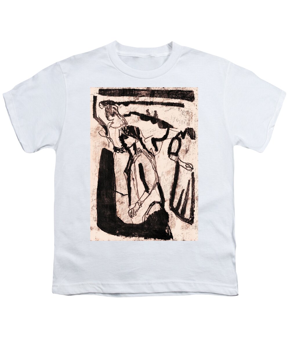 Printmaking Youth T-Shirt featuring the drawing Black Ivory 1 Original Crowd by Edgeworth Johnstone