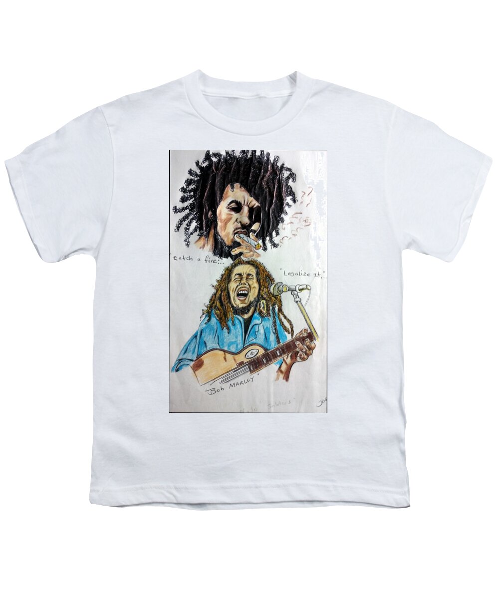 Black Art Youth T-Shirt featuring the drawing Bob Marley's Legal It by Joedee
