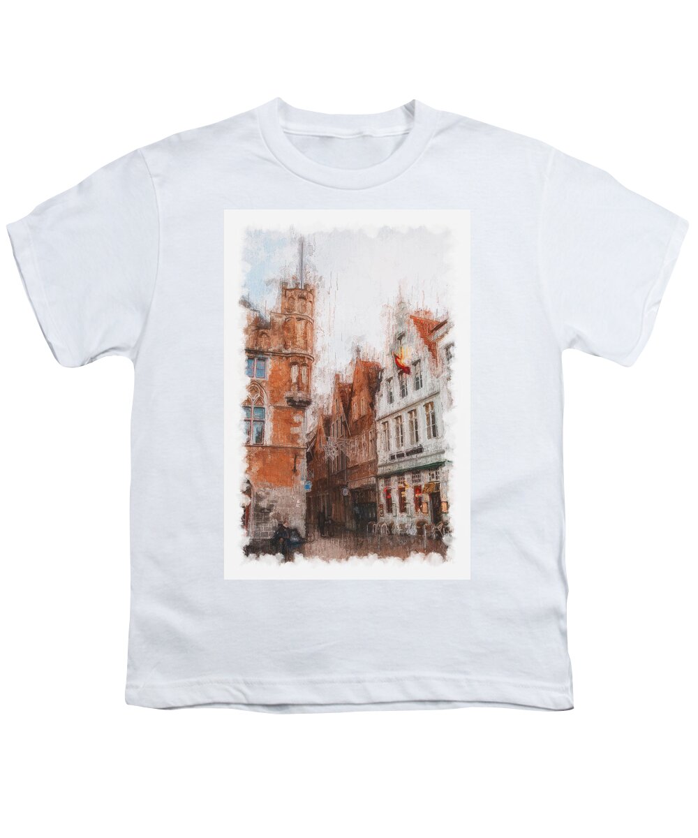 Belgium Youth T-Shirt featuring the painting Bruges, Belgium - 03 by AM FineArtPrints