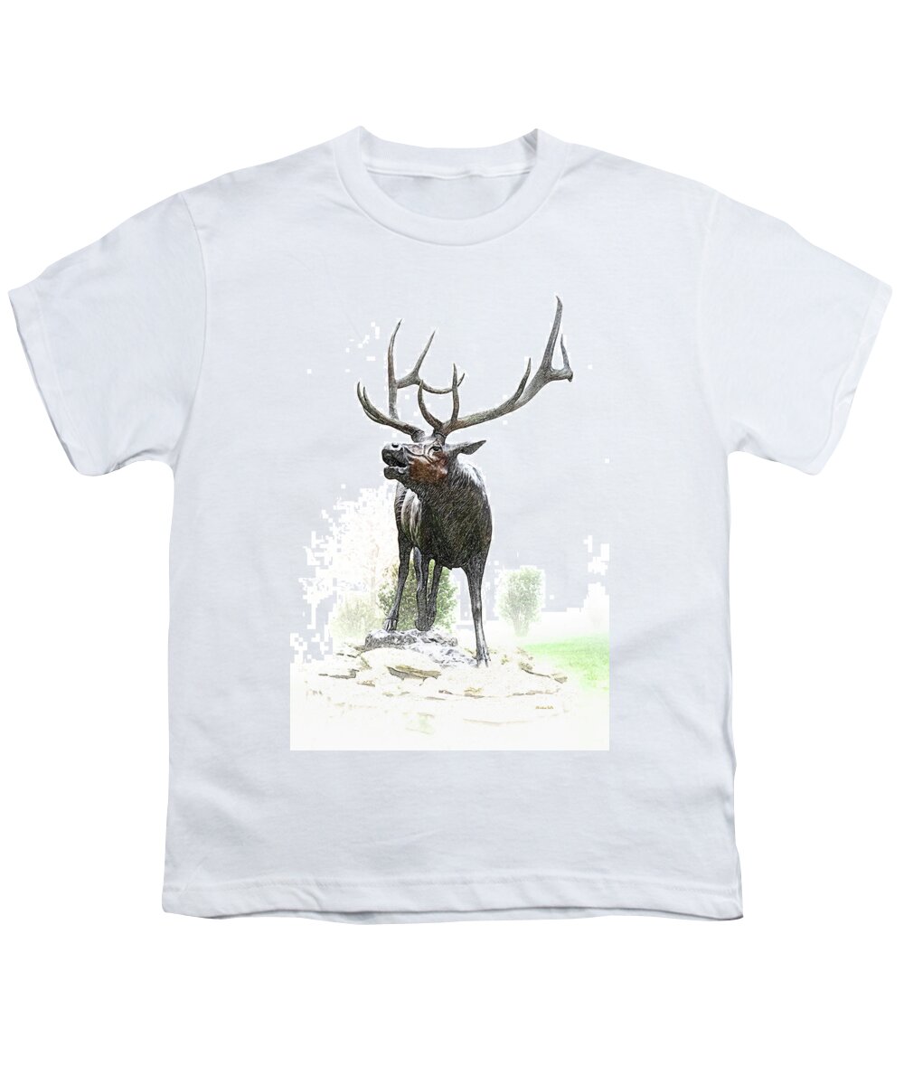 Elk Youth T-Shirt featuring the mixed media Bull Elk by Christina Rollo