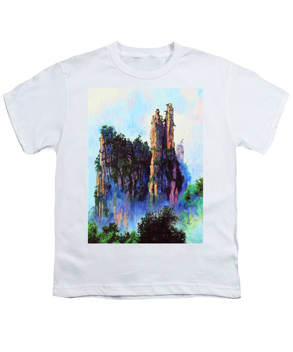 Mountains Youth T-Shirt featuring the painting Chinas Mountains 22 by John Lautermilch