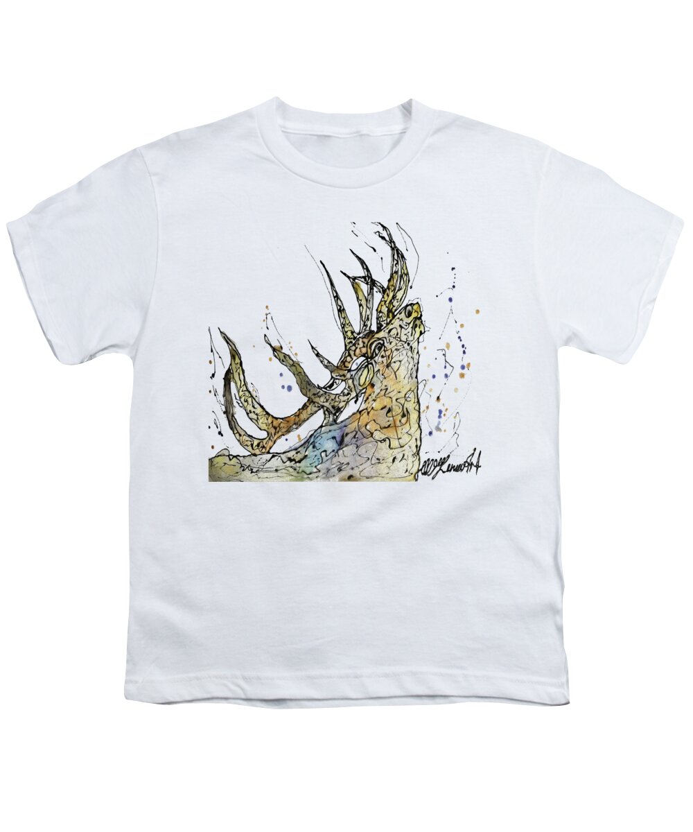 Nature Youth T-Shirt featuring the mixed media Elk art print by OLena Art by Lena Owens - OLena Art Vibrant Palette Knife and Graphic Design