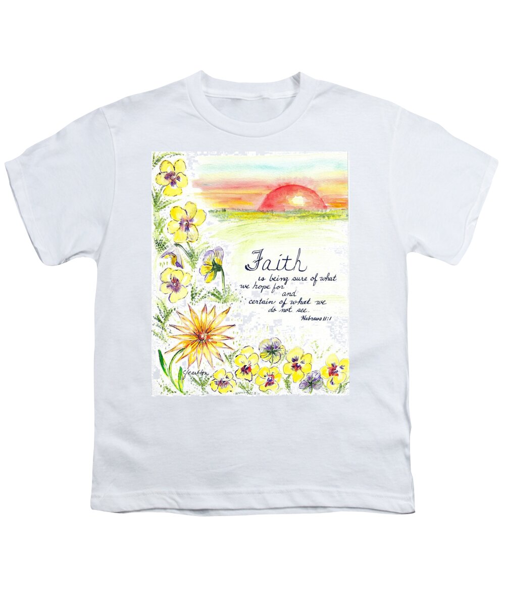 The Word Faith Youth T-Shirt featuring the painting Faith and Flowers by Claudette Carlton