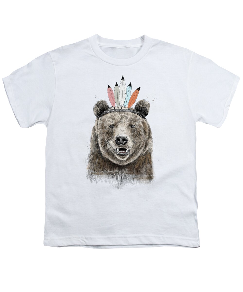 Bear Youth T-Shirt featuring the mixed media Festival bear by Balazs Solti