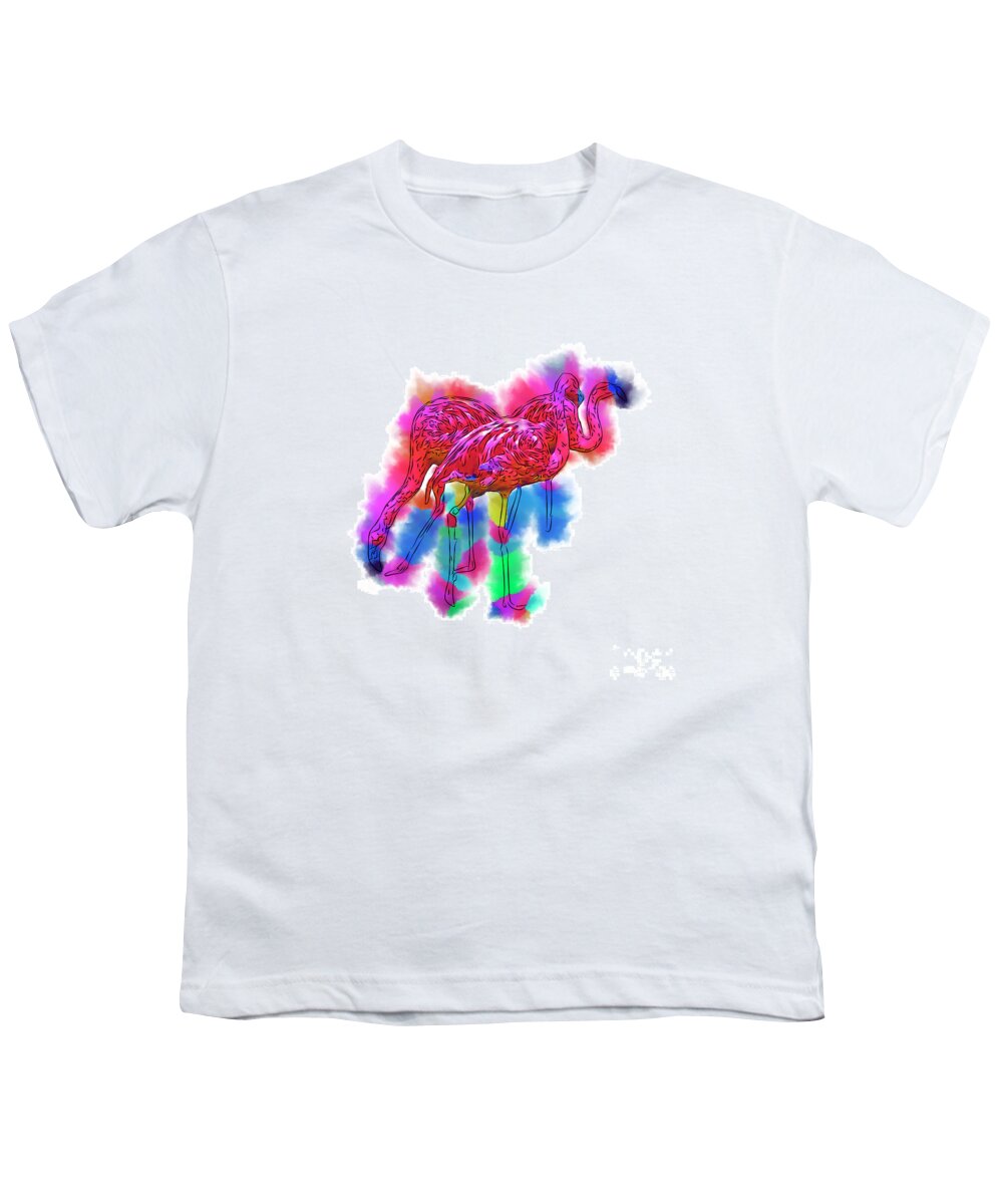 Flamingo Youth T-Shirt featuring the digital art Flamingo Flock In Abstract by Kirt Tisdale