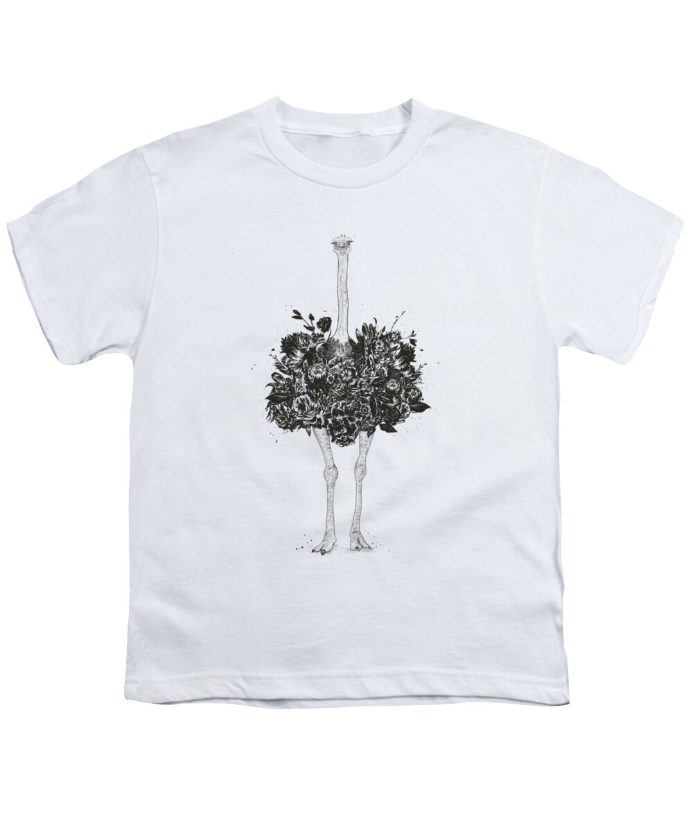 Ostrich Youth T-Shirt featuring the drawing Floral ostrich by Balazs Solti