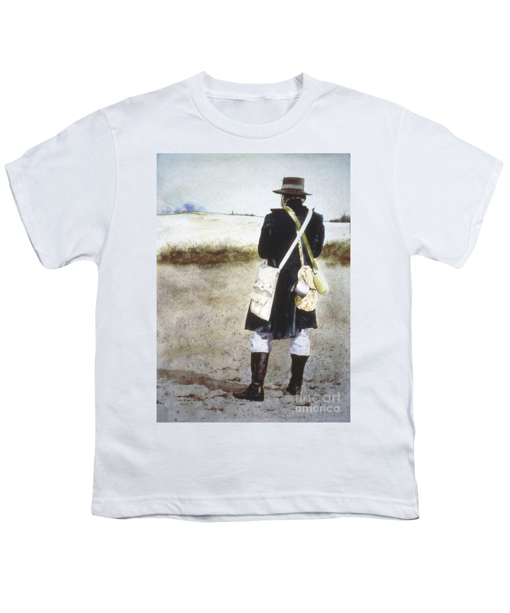 A Man Portrays Winslow Homer During A Civil War Battle Reenactment. Youth T-Shirt featuring the painting From A Distance by Monte Toon