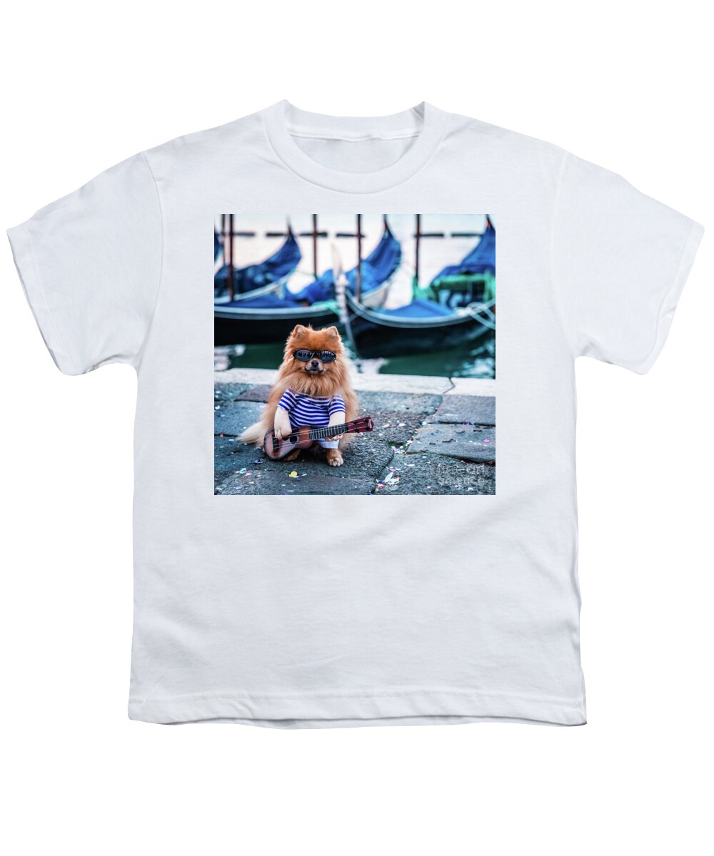 Dog Youth T-Shirt featuring the photograph Funny dog at the carnival in Venice by Lyl Dil Creations