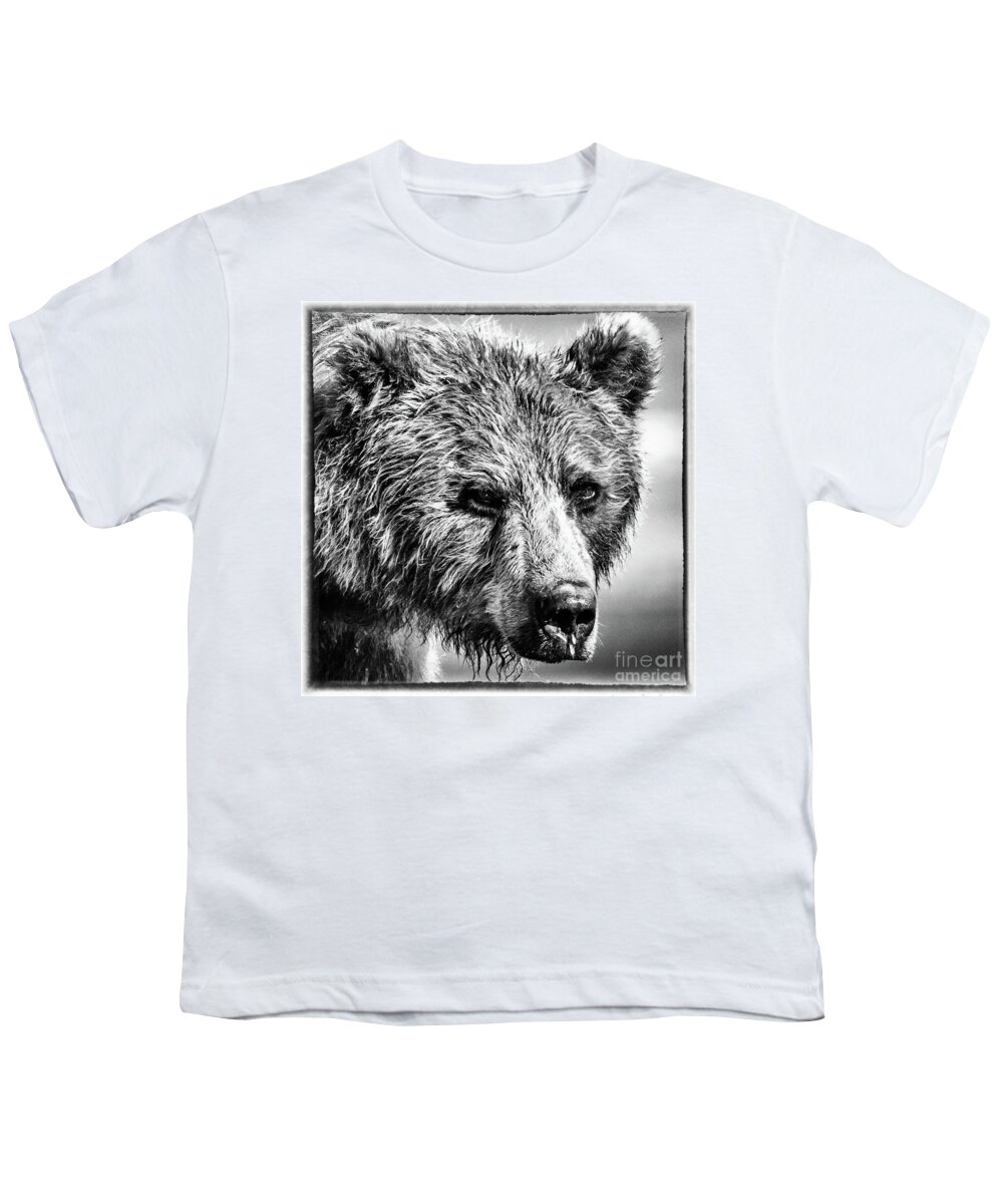 Bear Youth T-Shirt featuring the photograph Grizzly bear portrait by Lyl Dil Creations