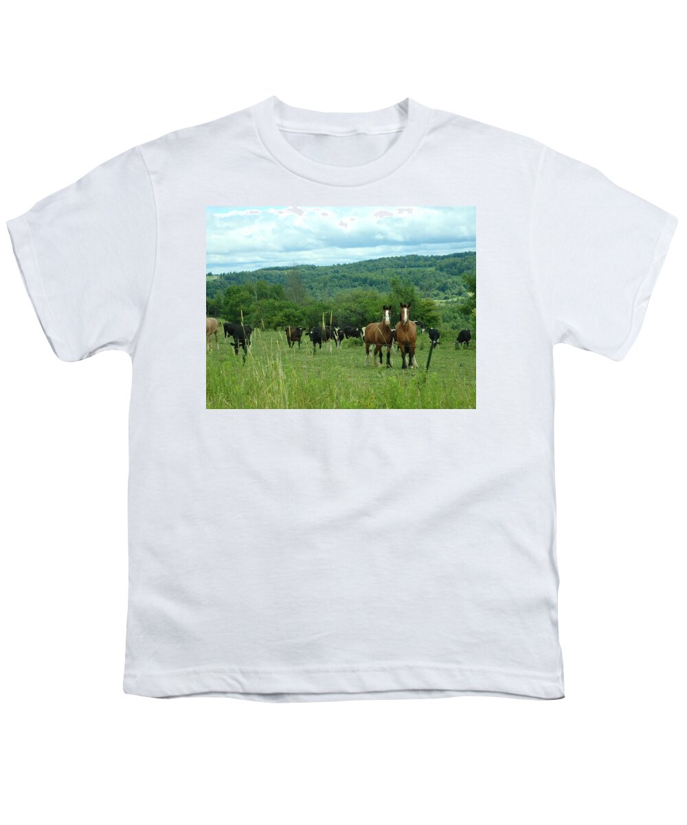 Horse Youth T-Shirt featuring the photograph Horse and cow by Susan Jensen