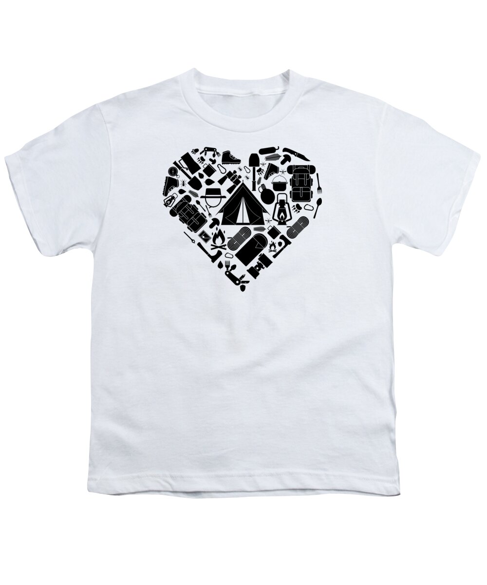 Hiking Youth T-Shirt featuring the digital art I Love Hiking Summit Peak Camping Heart Nature by Mister Tee