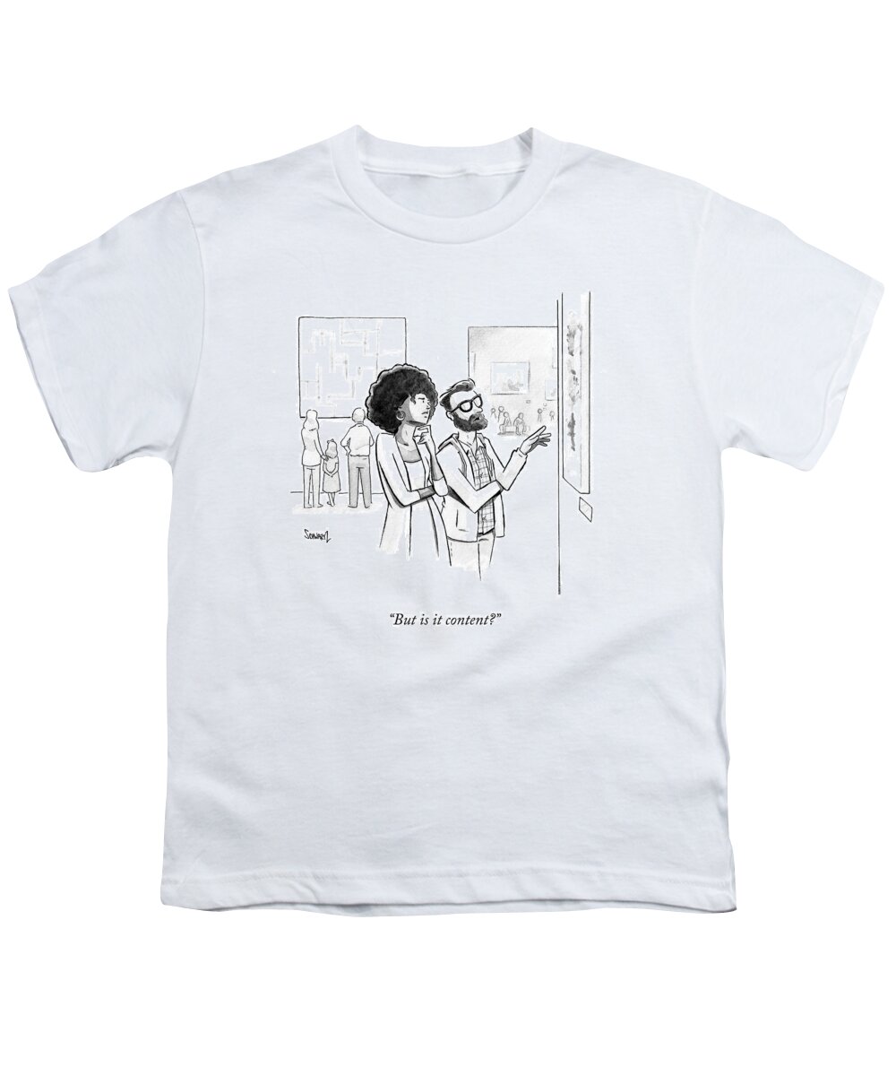 “but Is It Content?” Art Youth T-Shirt featuring the drawing Is It Content by Benjamin Schwartz