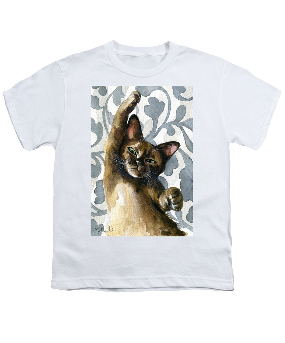 Cat Youth T-Shirt featuring the painting Little Cutie by Dora Hathazi Mendes