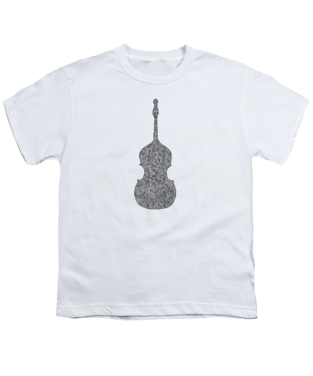 Black And White Youth T-Shirt featuring the drawing Massive Grass - Upright Bass by A Mad Doodler