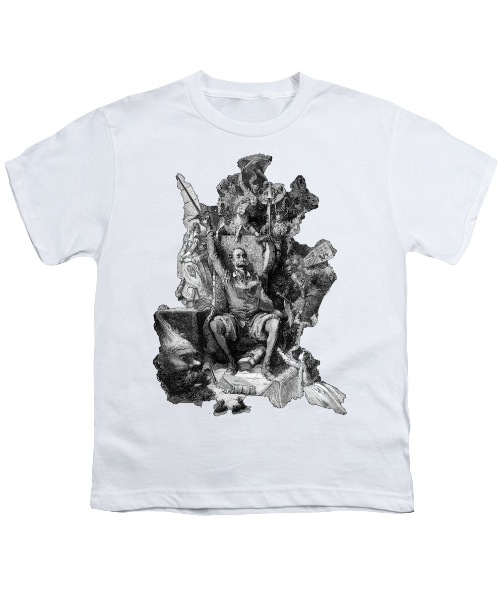 Don Quixote Youth T-Shirt featuring the painting Miguel de Cervantes Don Quixote by Gustave Dore by Rolando Burbon