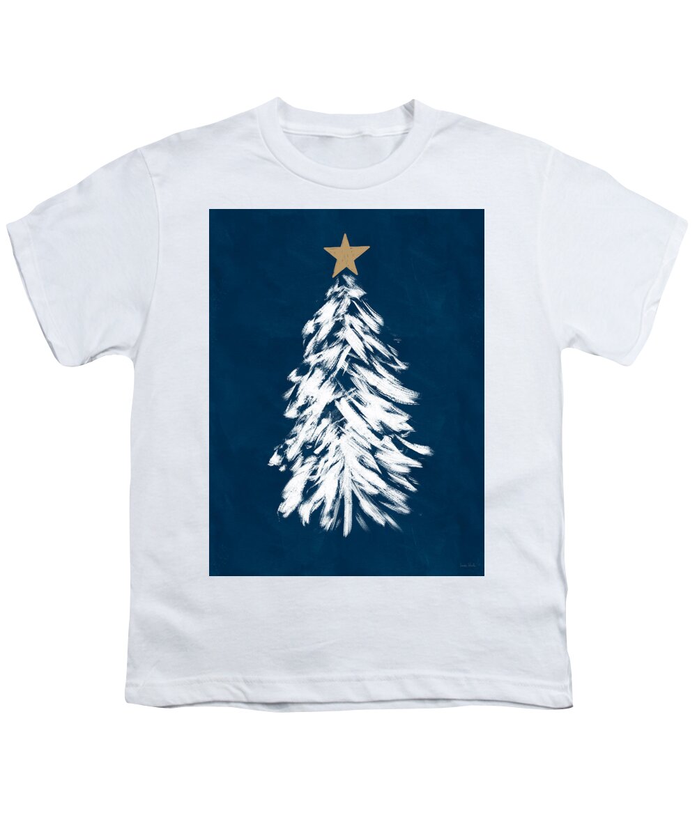 #faaAdWordsBest Youth T-Shirt featuring the mixed media Navy and White Christmas Tree 3- Art by Linda Woods by Linda Woods
