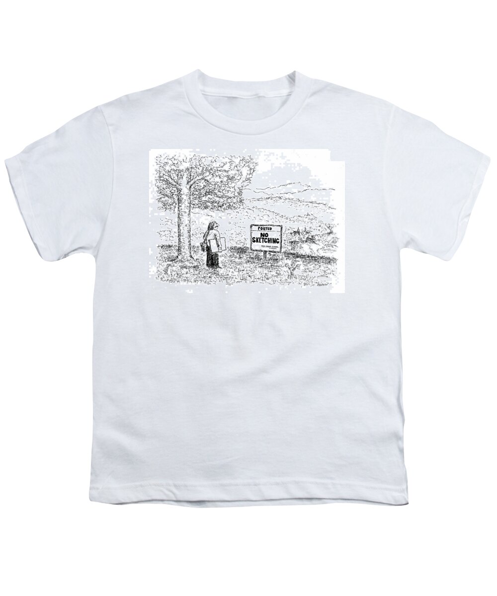 No Caption Youth T-Shirt featuring the drawing No Sketching by Edward Koren