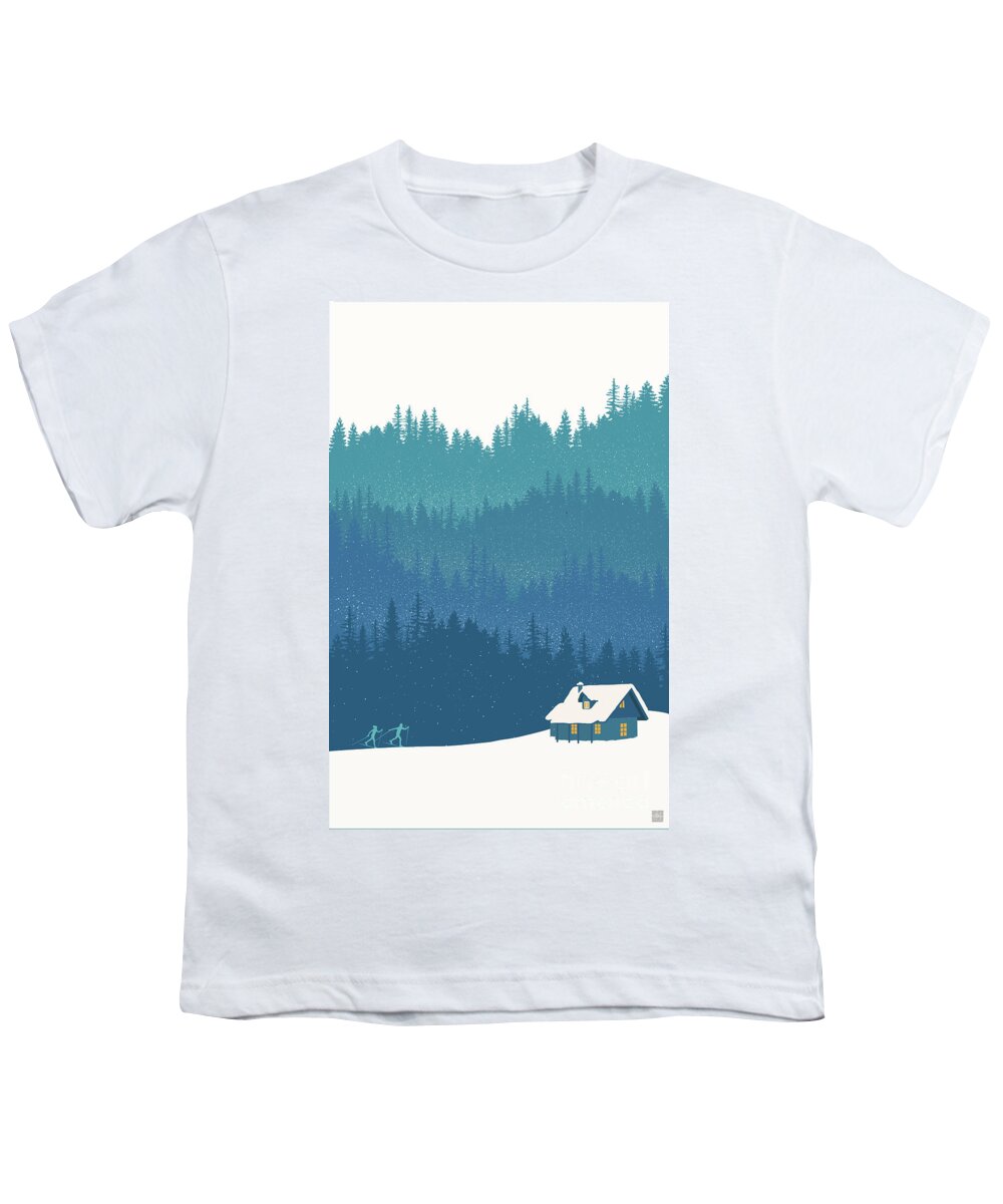 #faatoppicks Youth T-Shirt featuring the painting Nordic Cross Country Winter Ski Scene by Sassan Filsoof