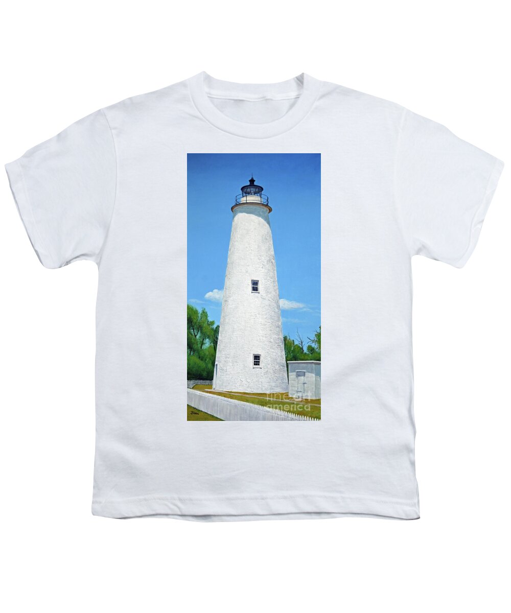 Ocracoke Island Youth T-Shirt featuring the painting Ocracoke Island Lighthouse #2 by Jimmie Bartlett