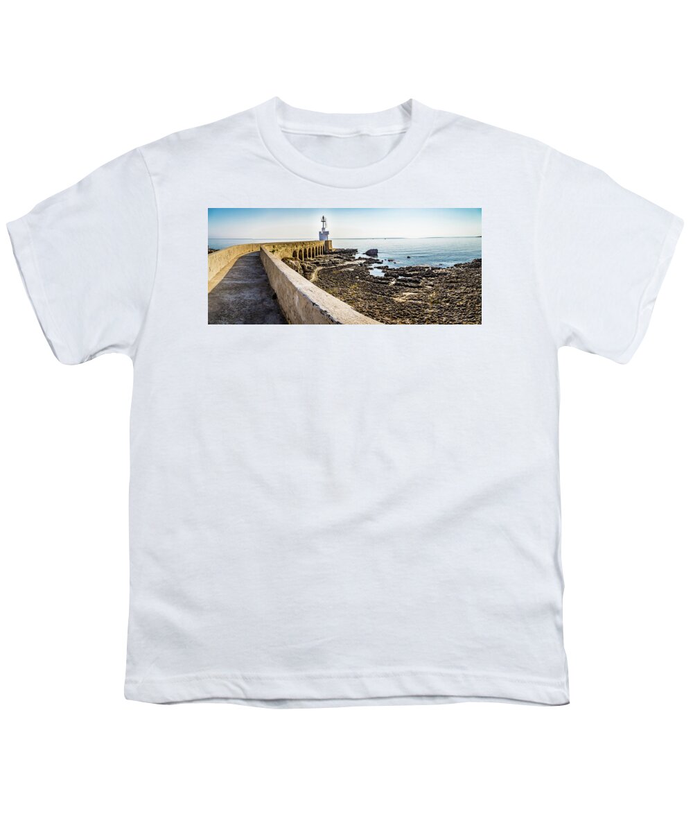 Italy Youth T-Shirt featuring the photograph path to lighthouse on the Adriatic sea by Vivida Photo PC