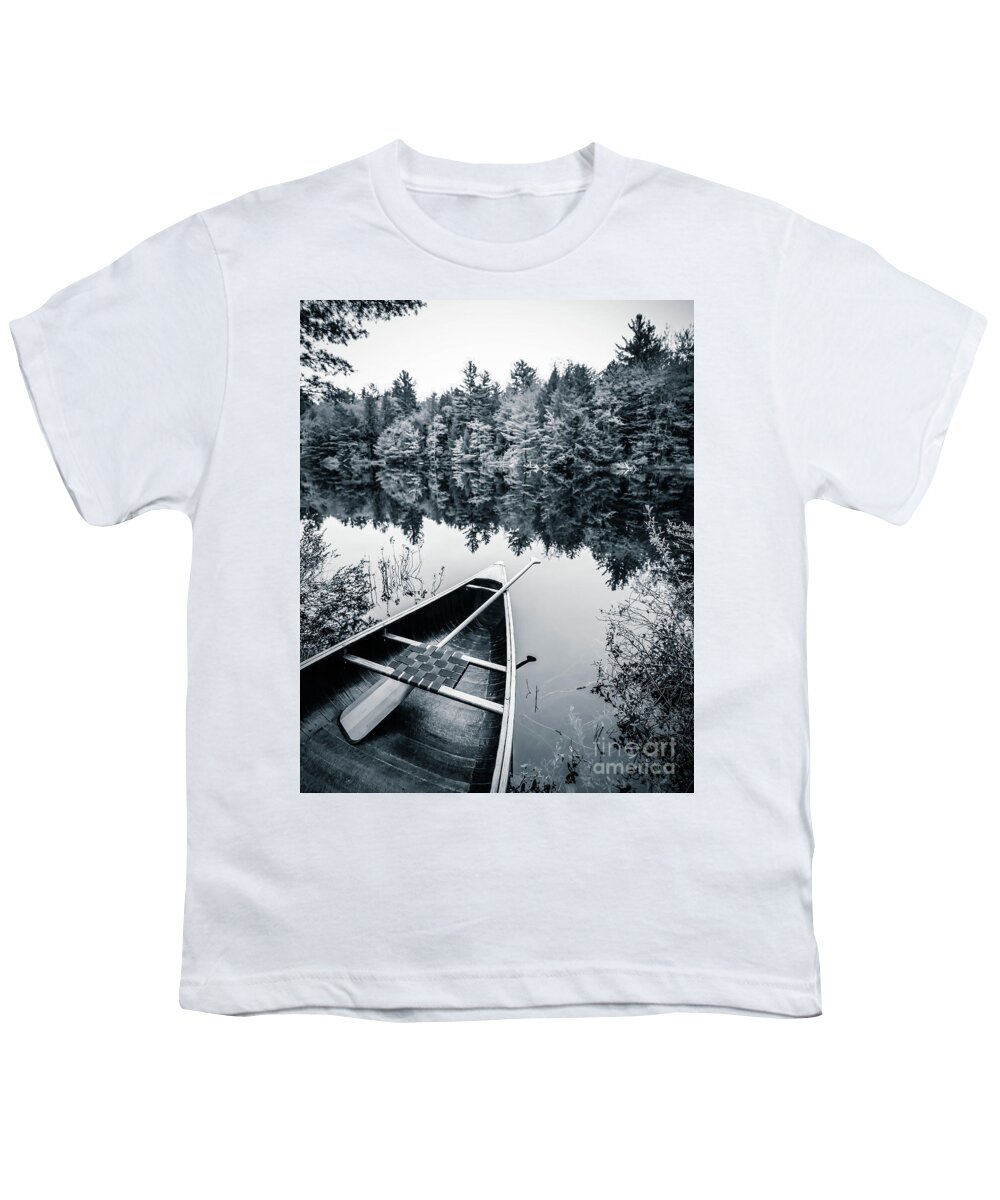 Canoe Youth T-Shirt featuring the photograph Peaceful Lakeside Canoe by Edward Fielding