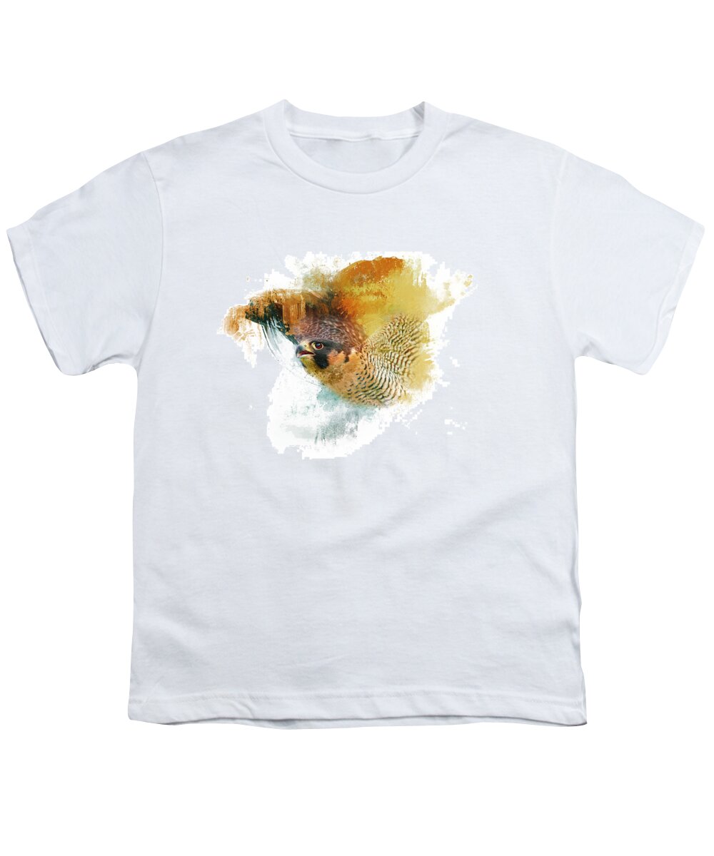 Flacon Youth T-Shirt featuring the digital art Peregrine Falcon by Jerry Dalrymple