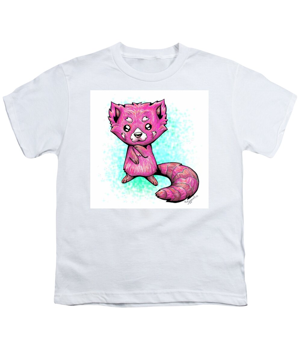 Panda Youth T-Shirt featuring the drawing Pink Panda by Sipporah Art and Illustration
