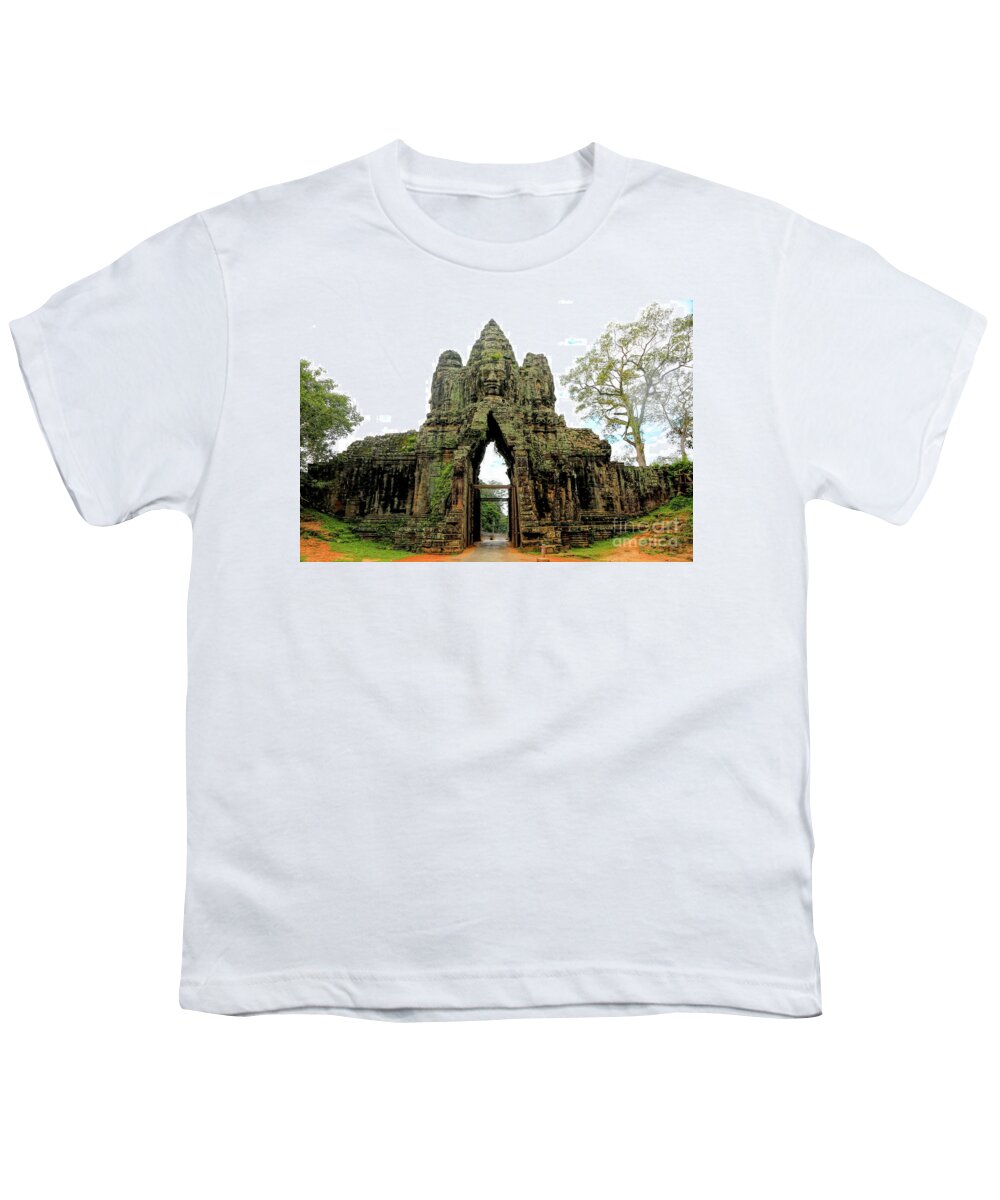 Cambodia Youth T-Shirt featuring the digital art Rear South Gate Cambodia by Chuck Kuhn