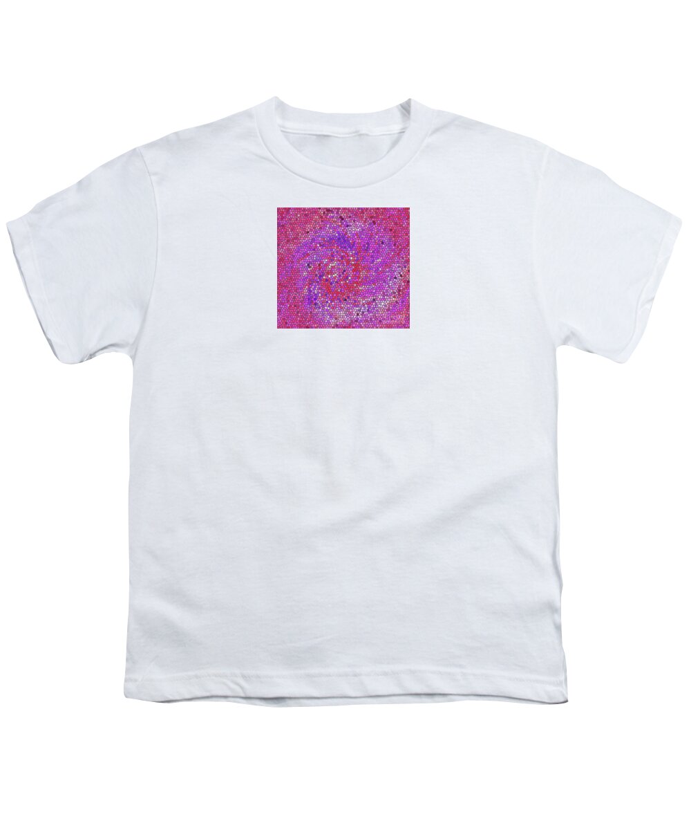 Mosaic Youth T-Shirt featuring the digital art Rose Mosaic in Hot Pink by Corinne Carroll