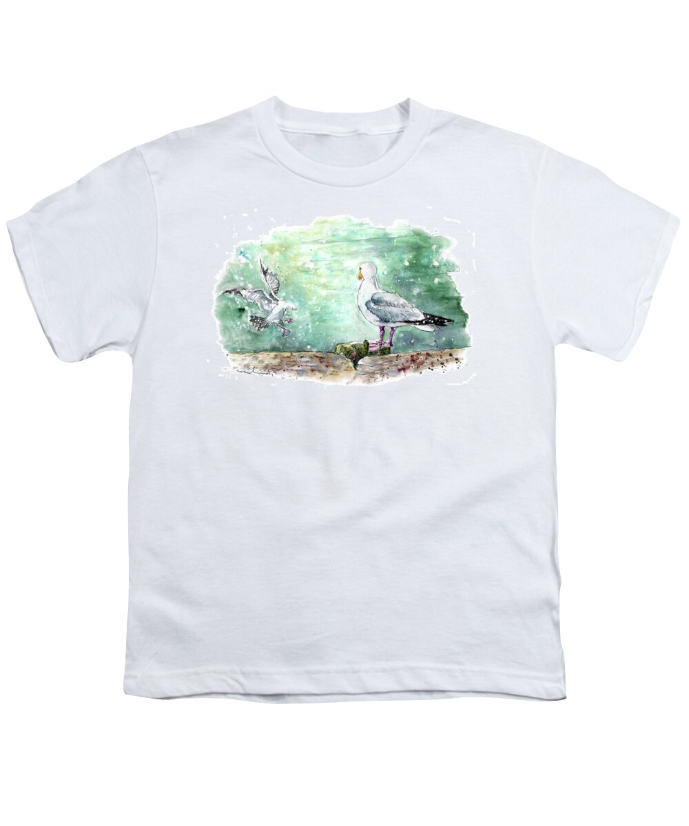 Travel Youth T-Shirt featuring the painting Seagulls In Porthleven by Miki De Goodaboom