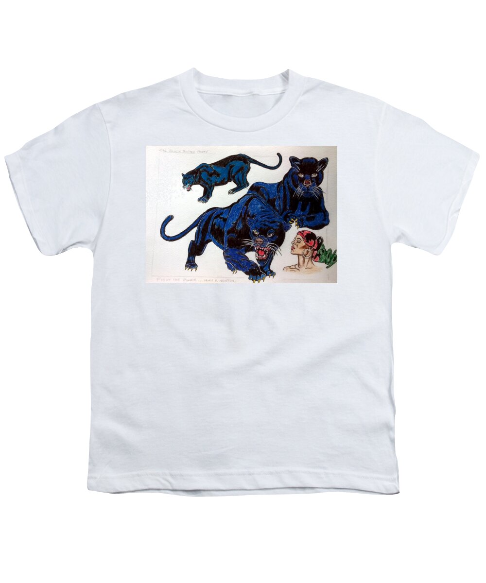 Black Art Youth T-Shirt featuring the drawing Serenade of the Black Panther by Joedee