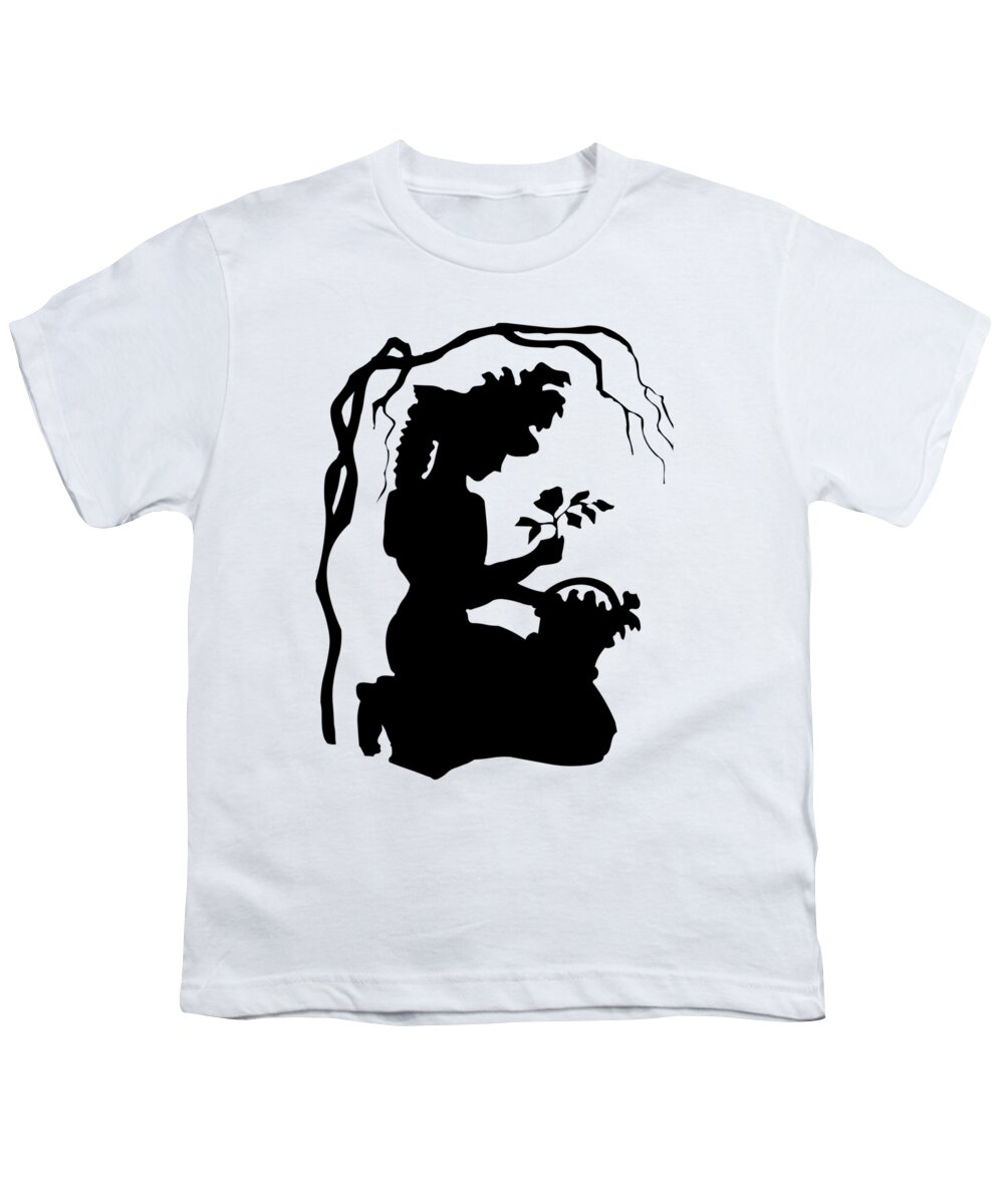 Silhouette Woman Picking Roses Youth T-Shirt featuring the digital art Silhouette Woman picking Roses by Rose Santuci-Sofranko