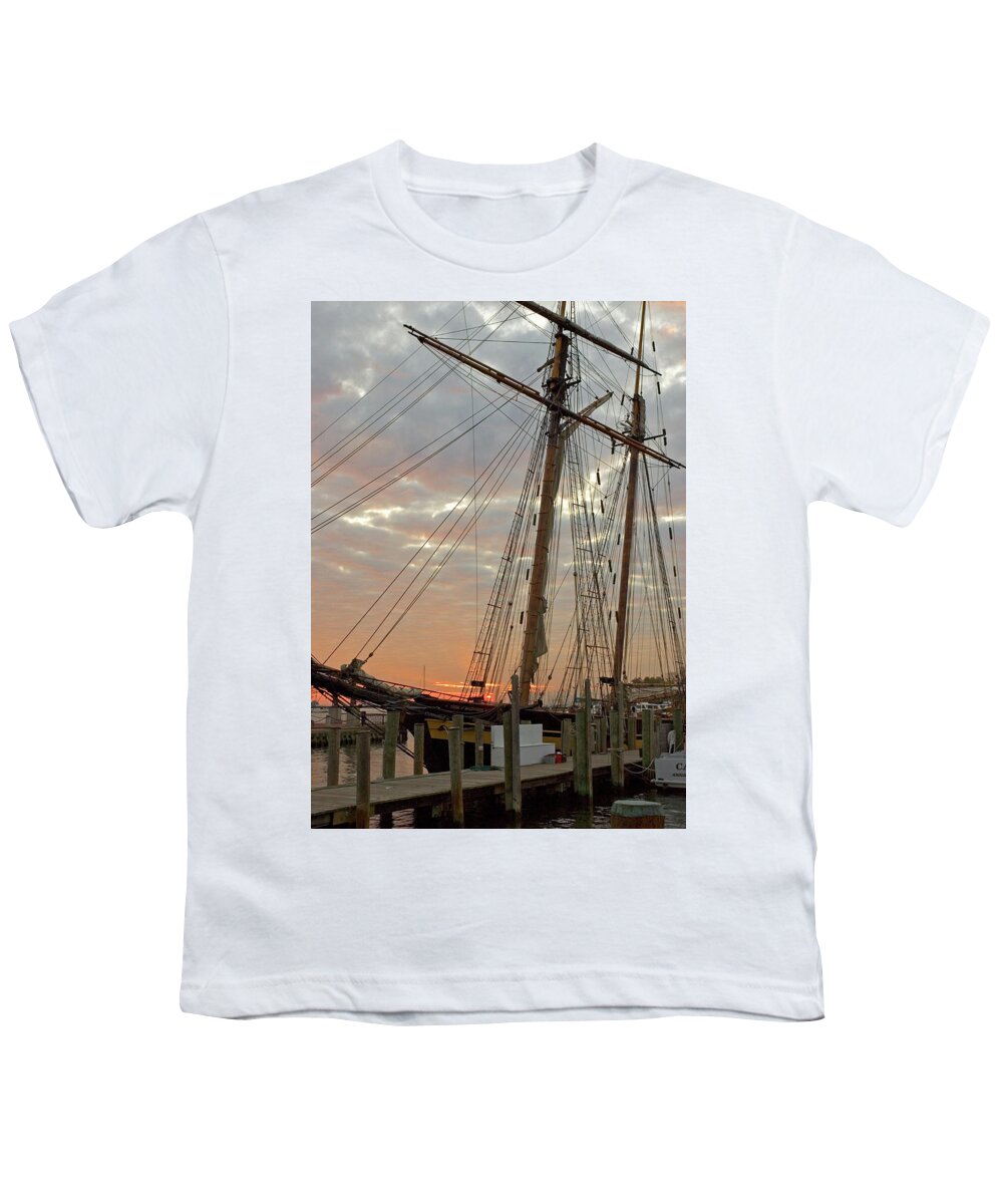 Annapolis Youth T-Shirt featuring the photograph Sunrise over Pride of Baltimore II by Mark Duehmig
