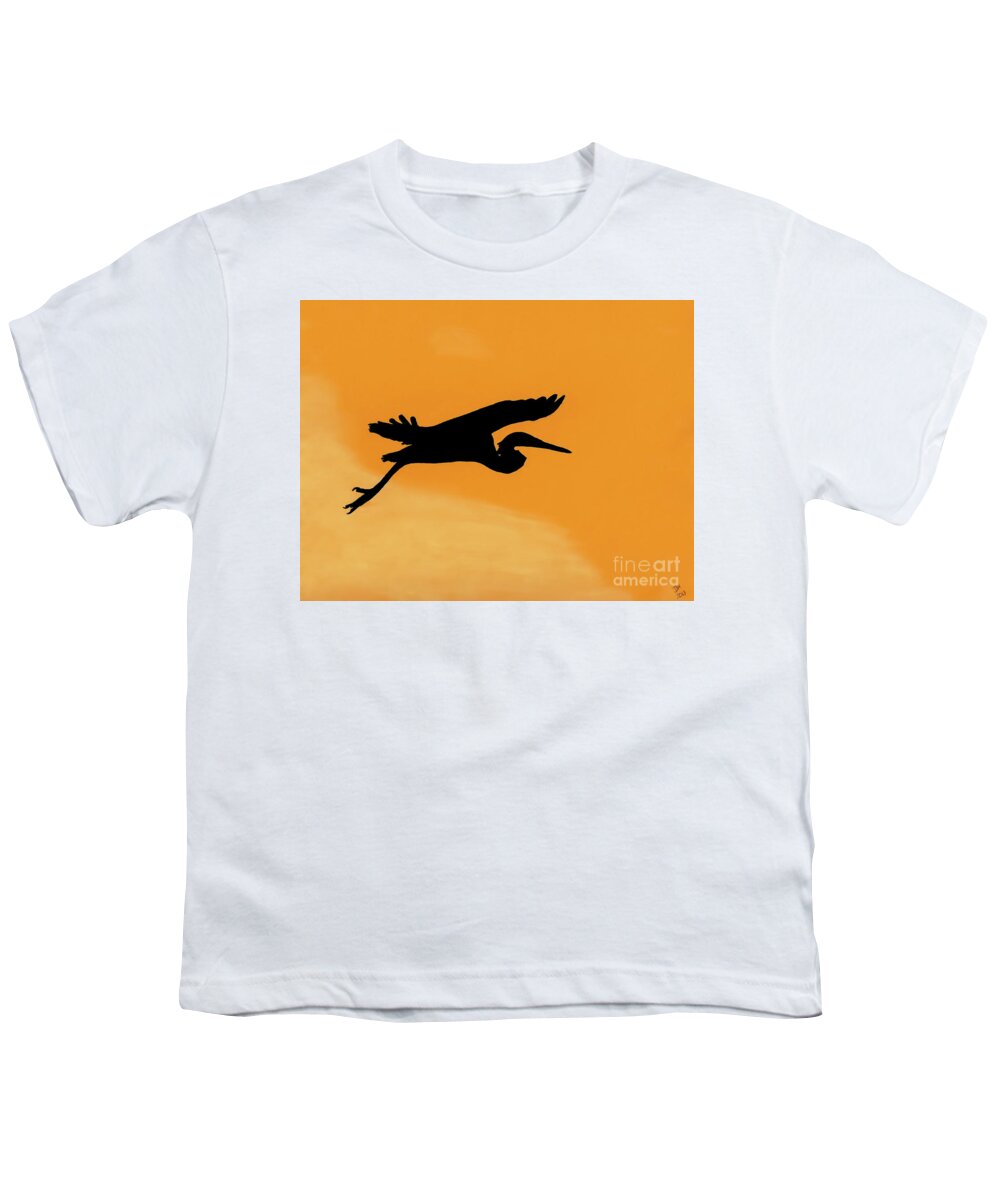 Heron Youth T-Shirt featuring the drawing Sunset Flight by D Hackett