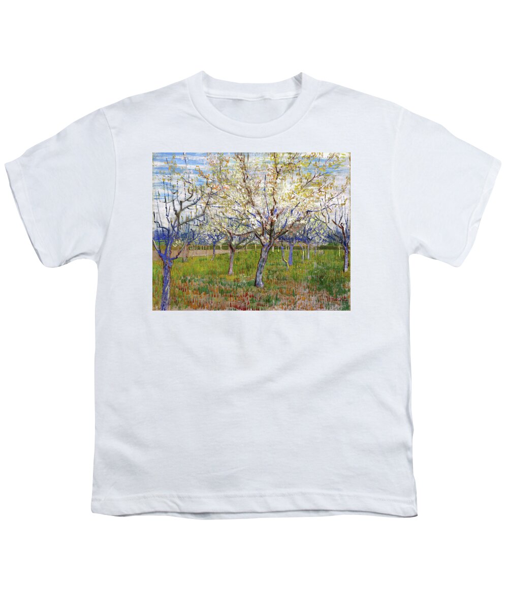 Vincent Willem Van Gogh Youth T-Shirt featuring the painting The Pink Orchard also Orchard with Blooming Apricot Trees - Digital Remastered Edition by Vincent van Gogh
