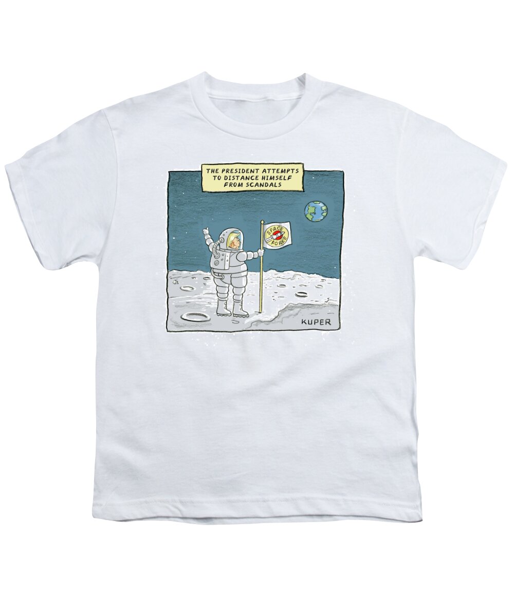 The President Attempts To Distance Himself From Scandals Youth T-Shirt featuring the drawing The President Attempts to Distance Himself by Peter Kuper