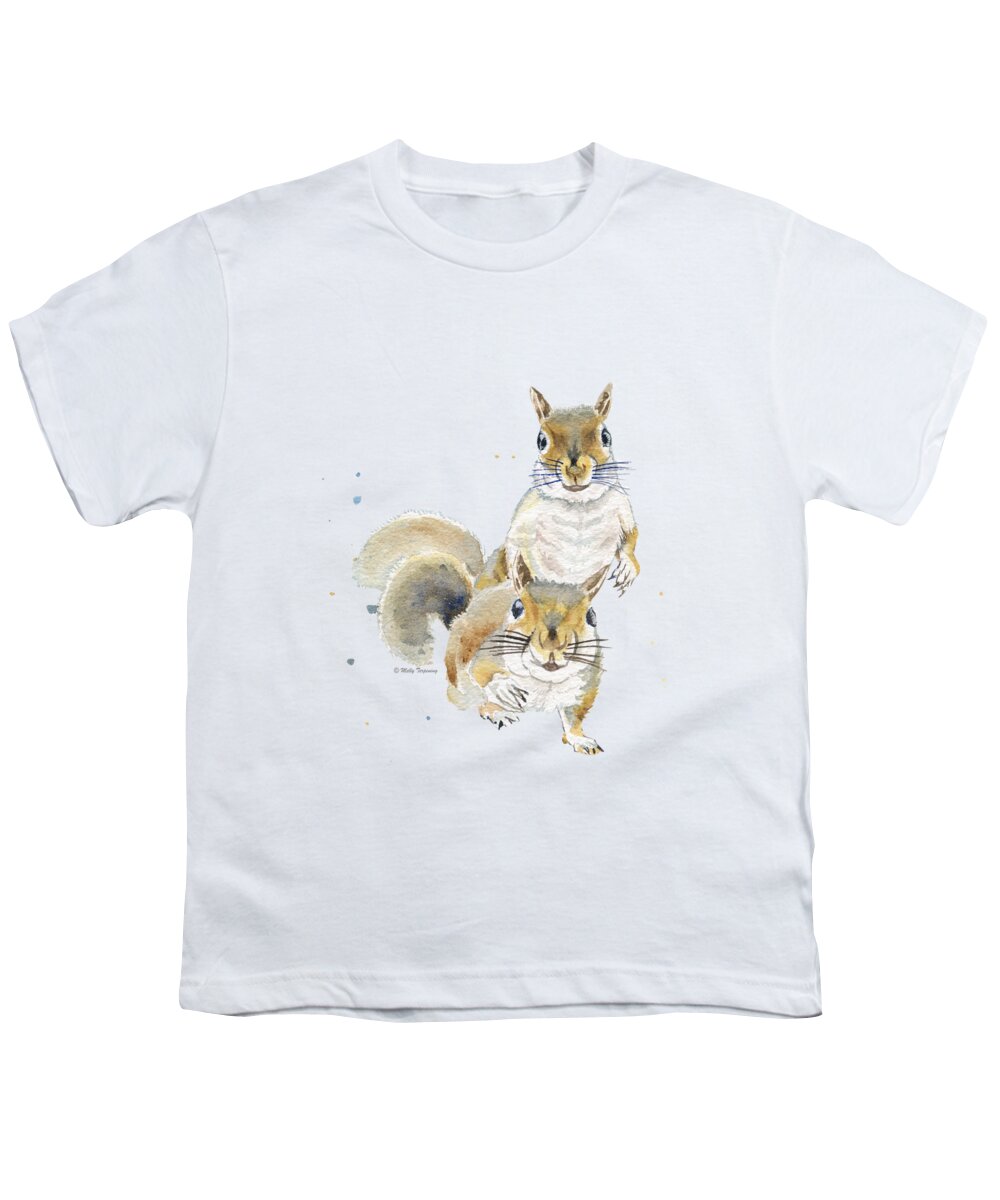 Squirrel Youth T-Shirt featuring the painting Two Squirrels by Melly Terpening