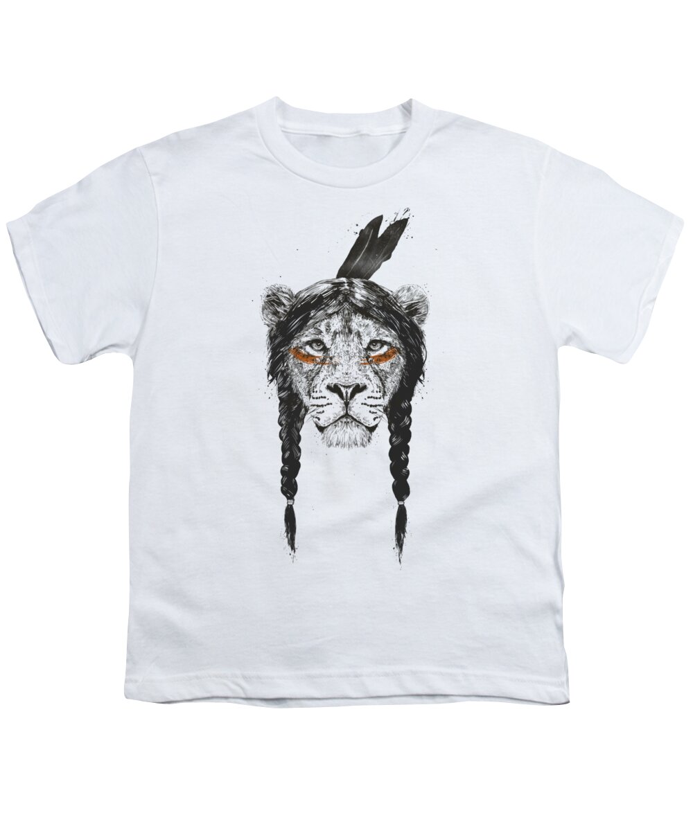 Lion Youth T-Shirt featuring the drawing Warrior lion by Balazs Solti
