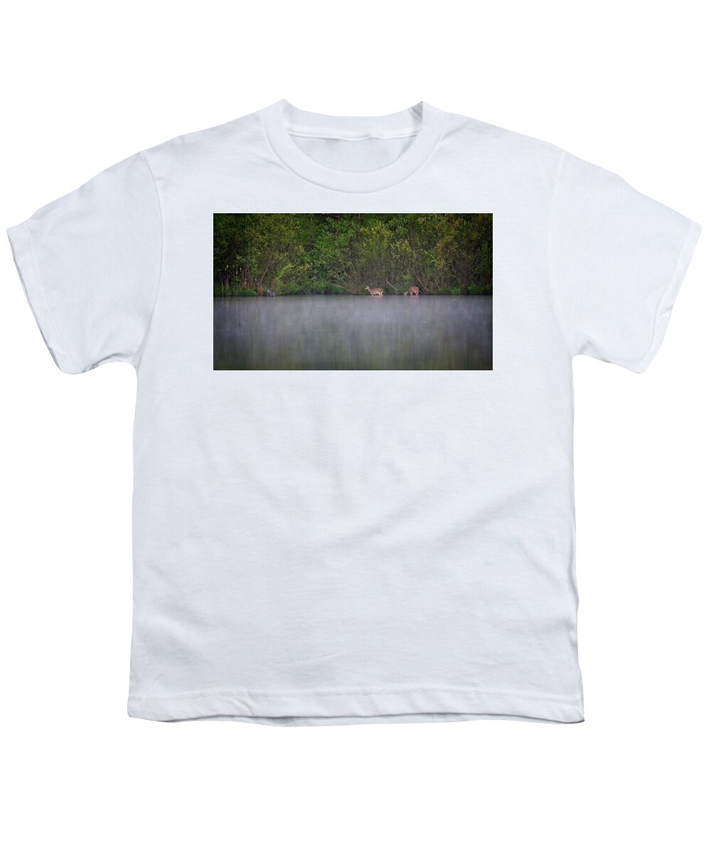 Wildlife Youth T-Shirt featuring the photograph Water Grazing Deer by John Benedict