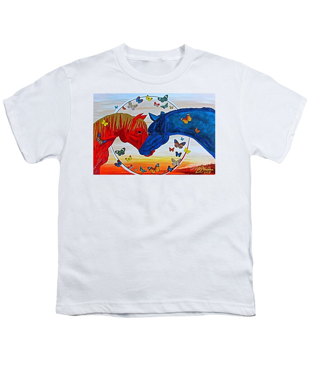 Prints Youth T-Shirt featuring the painting Wild Horses Eclipse by Barbara Donovan